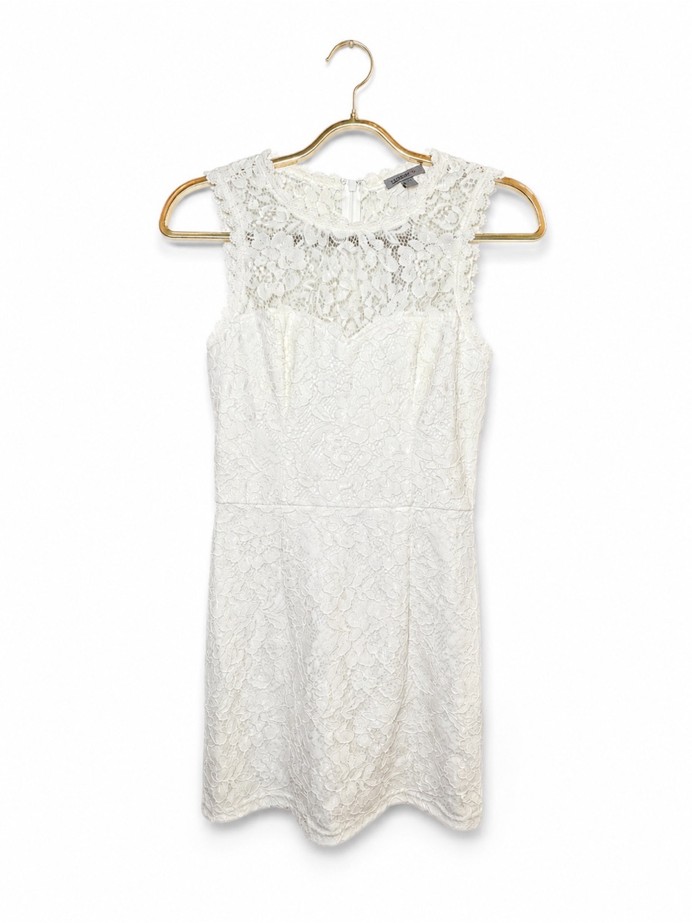 Sleeveless White Lace Mini Dress with Sheer Lace Yoke